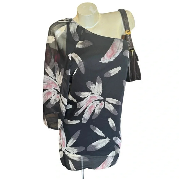 Vintage 90s Y2K Boho Feathers Mini Dress, Off The Shoulder Dress - Picture 2 of 11